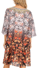 Sakkas Dona Women's Casual Swing 3/4 Sleeve Floral Print Boho Cocktail Midi Dress