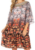 Sakkas Dona Women's Casual Swing 3/4 Sleeve Floral Print Boho Cocktail Midi Dress#color_ORM405-Multi