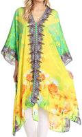 Sakkas Libra Mid Length Caftan Dress / Cover Up With Tribal Print / Rhinestones#color_Blue / Yellow