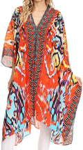 Sakkas Libra Mid Length Caftan Dress / Cover Up With Tribal Print / Rhinestones#color_Orange Multi