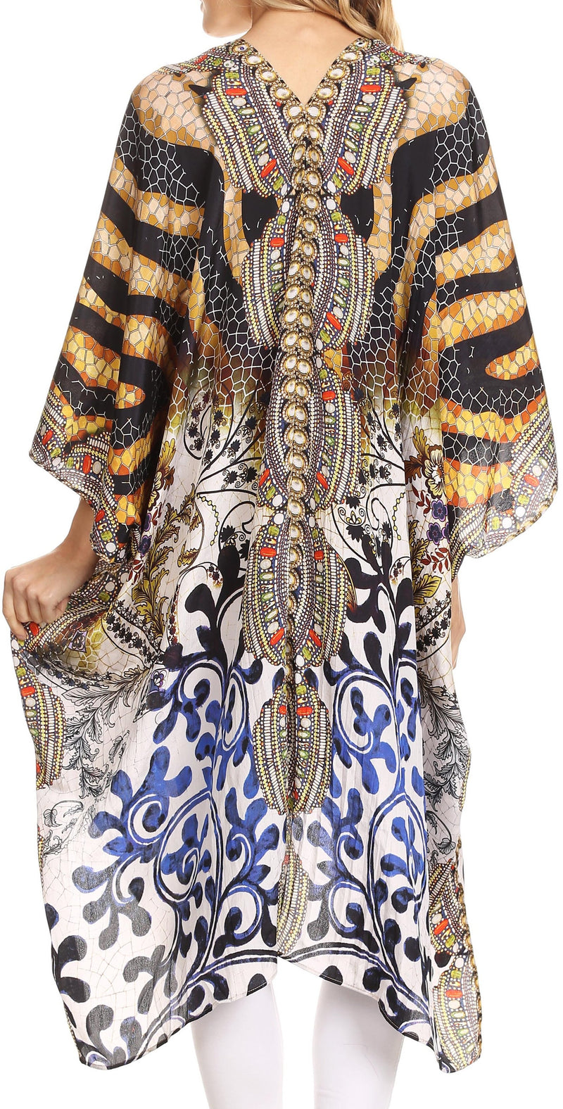 Sakkas Libra Mid Length Caftan Dress / Cover Up With Tribal Print / Rhinestones