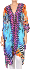 Sakkas Libra Mid Length Caftan Dress / Cover Up With Tribal Print / Rhinestones#color_Turquoise/Purple