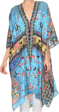 Sakkas Libra Mid Length Caftan Dress / Cover Up With Tribal Print / Rhinestones#color_Turquoise/Green