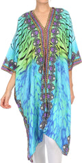 Sakkas Libra Mid Length Caftan Dress / Cover Up With Tribal Print / Rhinestones#color_Green / Yellow