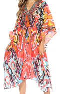 Sakkas Kristy Long Tall Lightweight Caftan Dress / Cover Up With V-Neck Jewels#color_17113-OrangeMulti