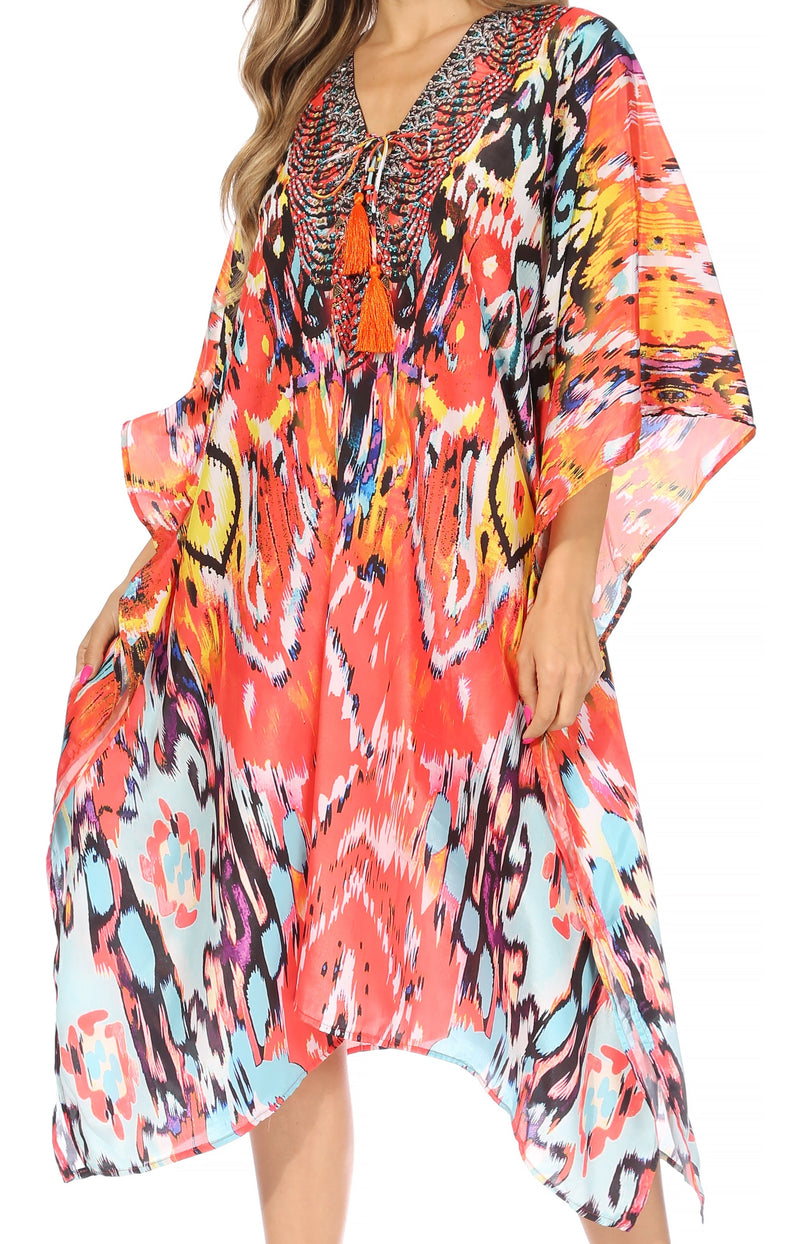 Sakkas Kristy Long Tall Lightweight Caftan Dress / Cover Up With V-Neck Jewels