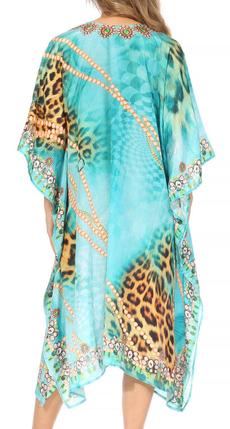 Sakkas Kristy Long Tall Lightweight Caftan Dress / Cover Up With V-Neck Jewels