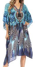 Sakkas Kristy Long Tall Lightweight Caftan Dress / Cover Up With V-Neck Jewels#color_17117-BlackBlue