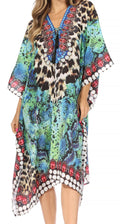 Sakkas Kristy Long Tall Lightweight Caftan Dress / Cover Up With V-Neck Jewels#color_17120-TurqBlack