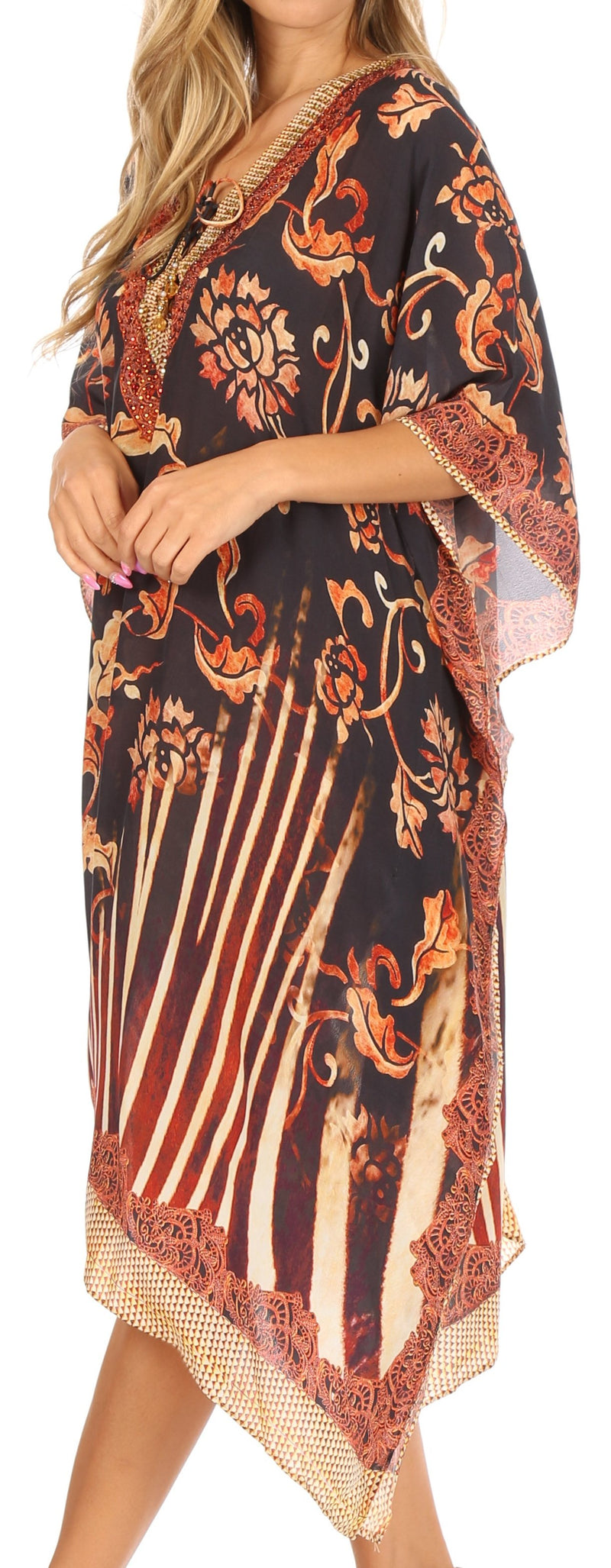 Sakkas Kristy Long Tall Lightweight Caftan Dress / Cover Up With V-Neck Jewels