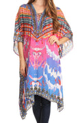 Sakkas Kristy Long Tall Lightweight Caftan Dress / Cover Up With V-Neck Jewels#color_17122-PinkOrange