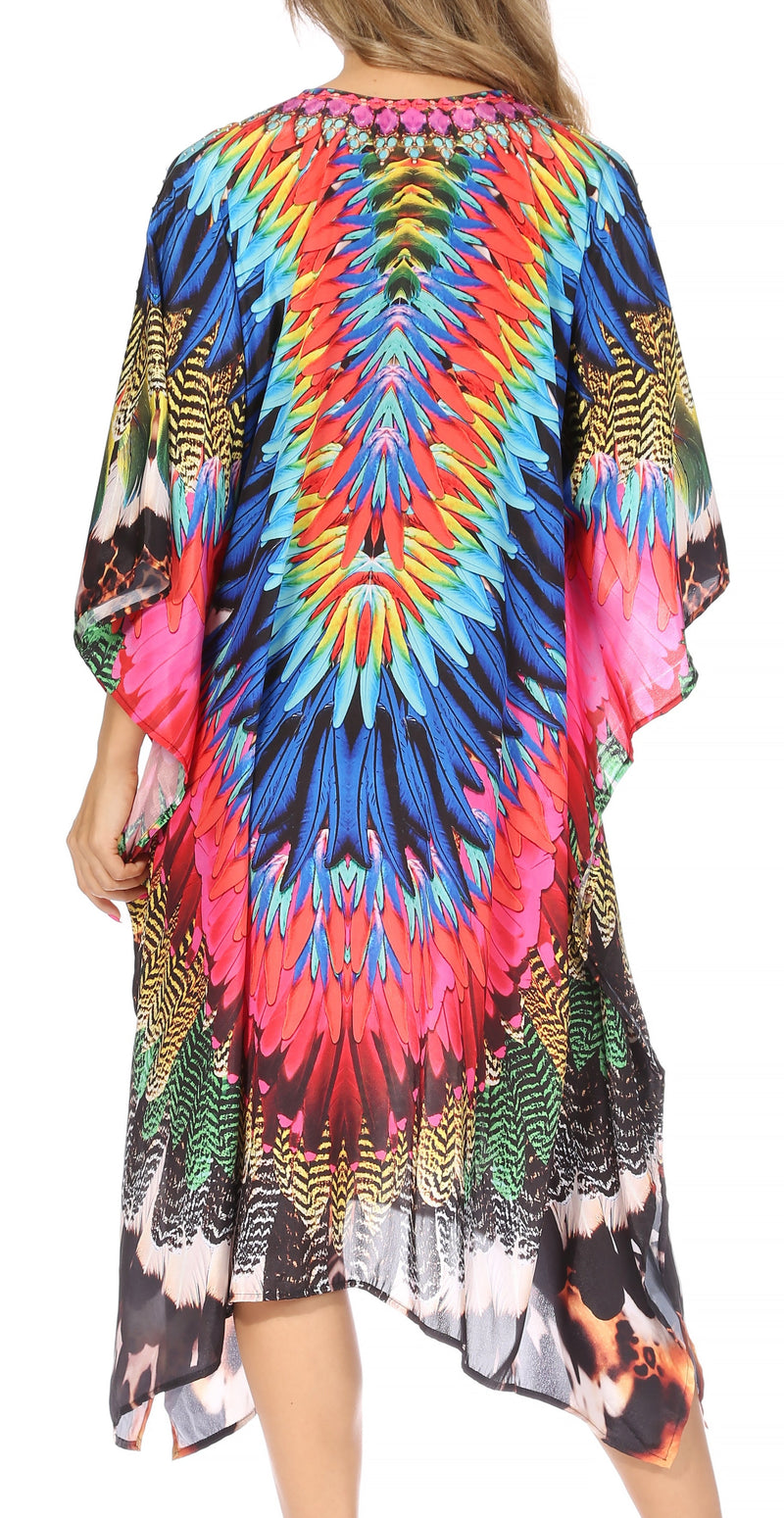 Sakkas Kristy Long Tall Lightweight Caftan Dress / Cover Up With V-Neck Jewels