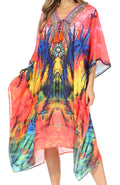 Sakkas Kristy Long Tall Lightweight Caftan Dress / Cover Up With V-Neck Jewels#color_17126-PinkBlue