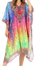 Sakkas Kristy Long Tall Lightweight Caftan Dress / Cover Up With V-Neck Jewels#color_17127-GreenBlue