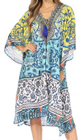 Sakkas Kristy Long Tall Lightweight Caftan Dress / Cover Up With V-Neck Jewels#color_17130-YellowBlue