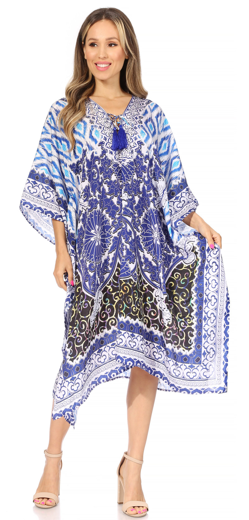 Sakkas Kristy Long Tall Lightweight Caftan Dress / Cover Up With V-Neck Jewels