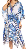 Sakkas Kristy Long Tall Lightweight Caftan Dress / Cover Up With V-Neck Jewels#color_17132-BlueWhite