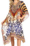 Sakkas Kristy Long Tall Lightweight Caftan Dress / Cover Up With V-Neck Jewels#color_17134-BlackBrown