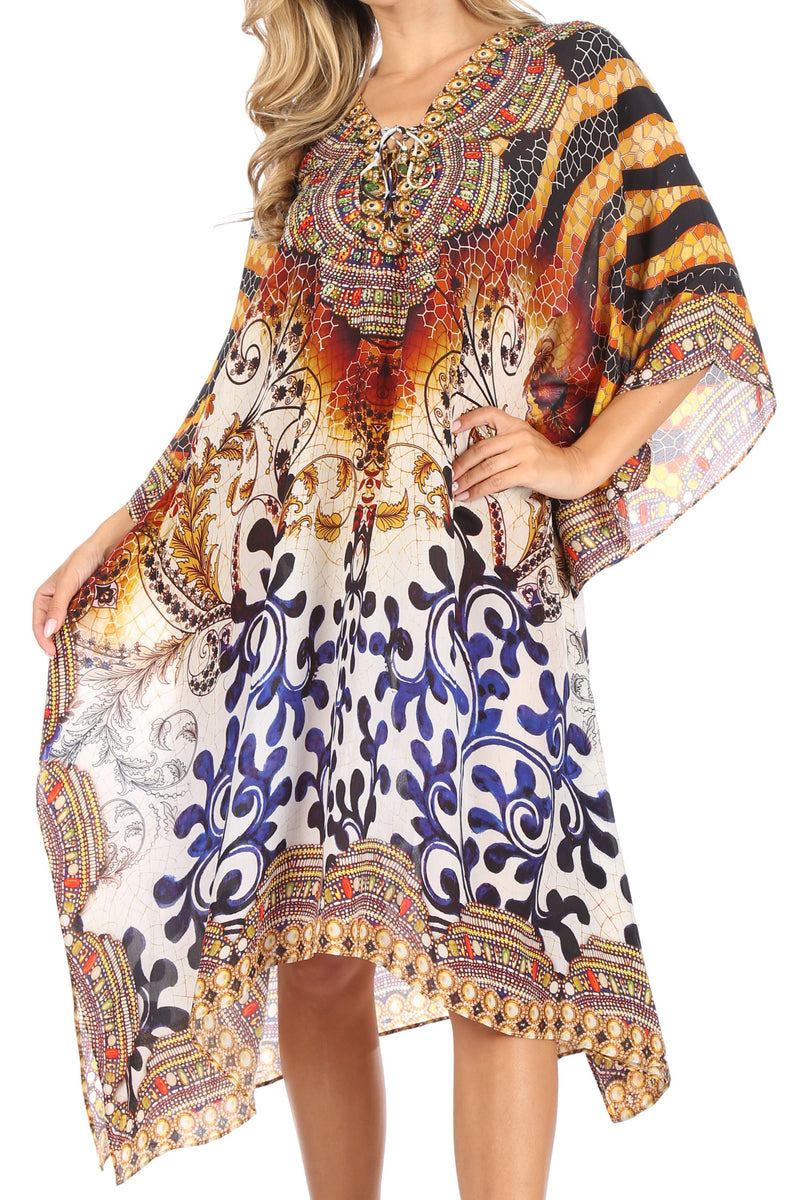 Sakkas Kristy Long Tall Lightweight Caftan Dress / Cover Up With V-Neck Jewels