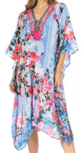 Sakkas Kristy Long Tall Lightweight Caftan Dress / Cover Up With V-Neck Jewels#color_17135-RedBlue