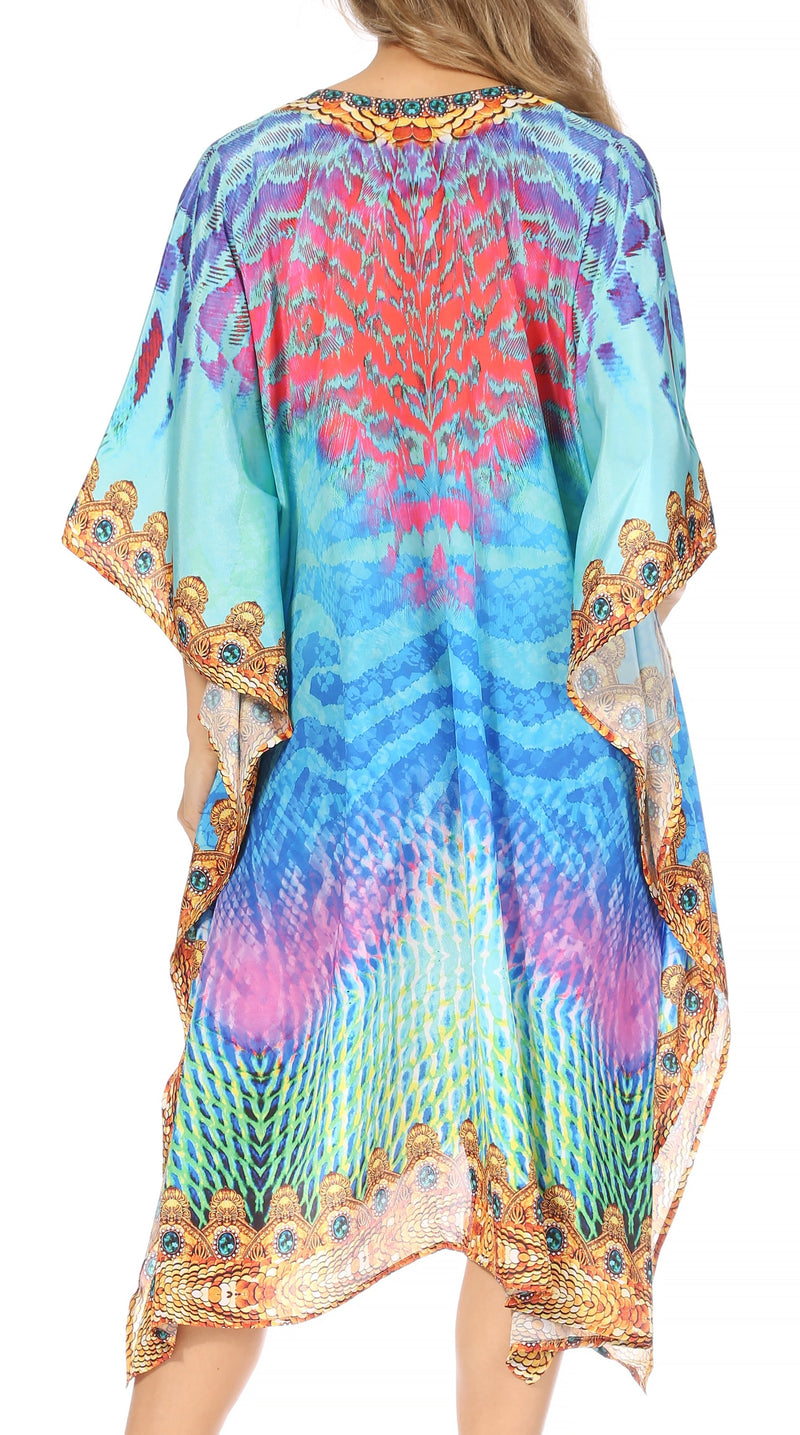 Sakkas Kristy Long Tall Lightweight Caftan Dress / Cover Up With V-Neck Jewels