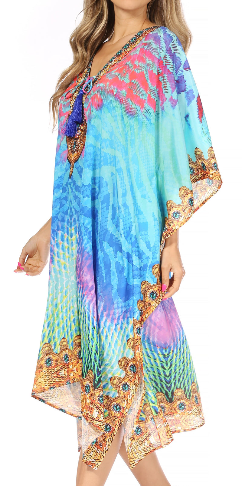 Sakkas Kristy Long Tall Lightweight Caftan Dress / Cover Up With V-Neck Jewels