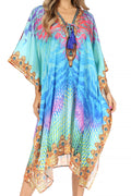 Sakkas Kristy Long Tall Lightweight Caftan Dress / Cover Up With V-Neck Jewels#color_Pink