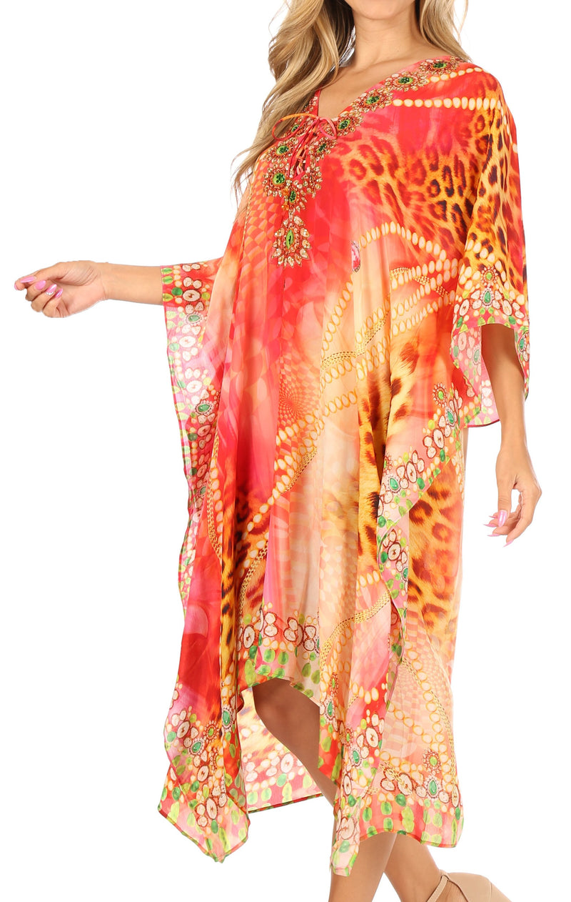 Sakkas Kristy Long Tall Lightweight Caftan Dress / Cover Up With V-Neck Jewels