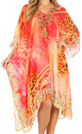 Sakkas Kristy Long Tall Lightweight Caftan Dress / Cover Up With V-Neck Jewels#color_OrangeMulti