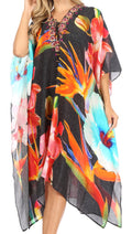 Sakkas Kristy Long Tall Lightweight Caftan Dress / Cover Up With V-Neck Jewels#color_BlackMulti