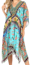 Sakkas Kristy Long Tall Lightweight Caftan Dress / Cover Up With V-Neck Jewels#color_Turquoise