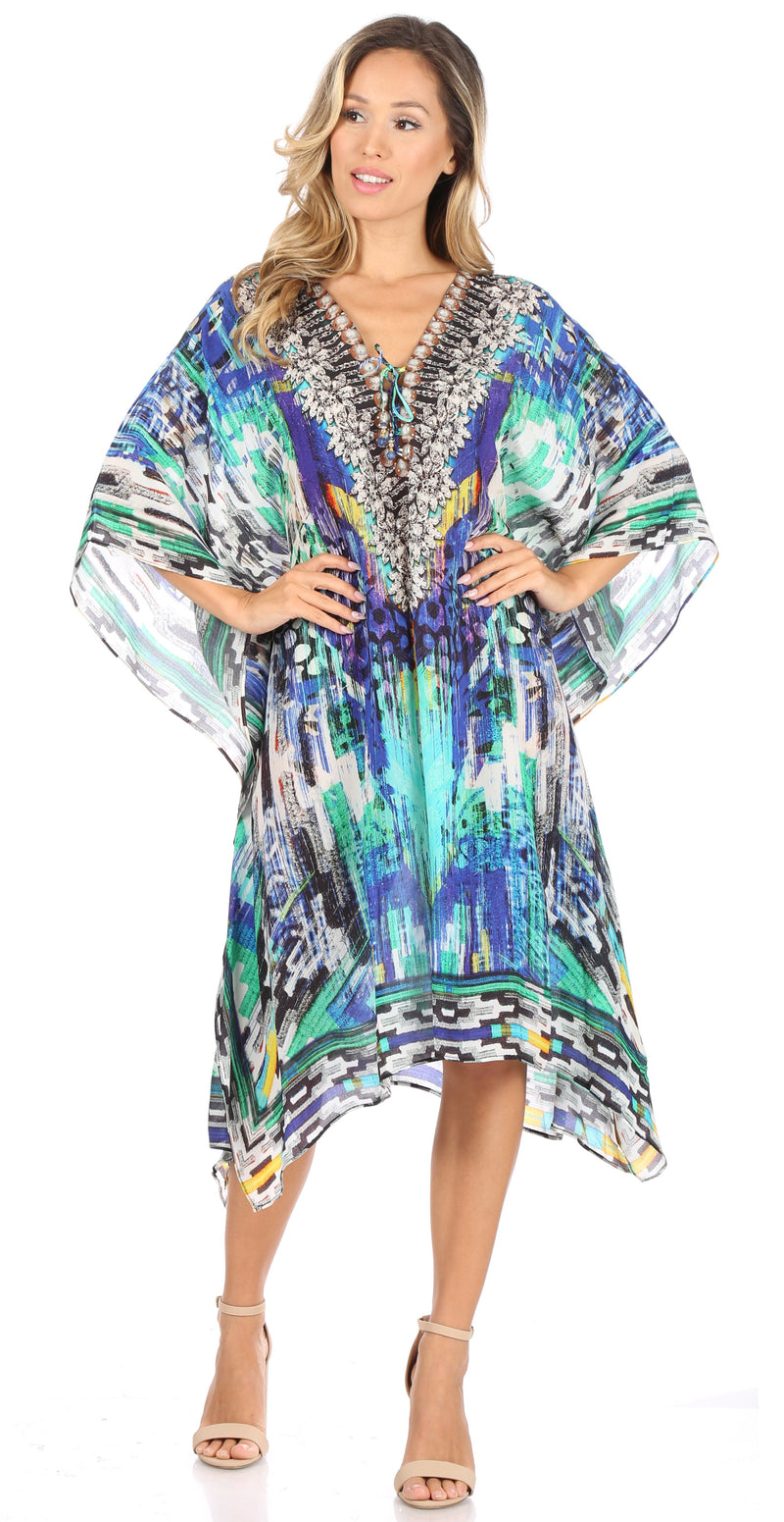 Sakkas Kristy Long Tall Lightweight Caftan Dress / Cover Up With V-Neck Jewels