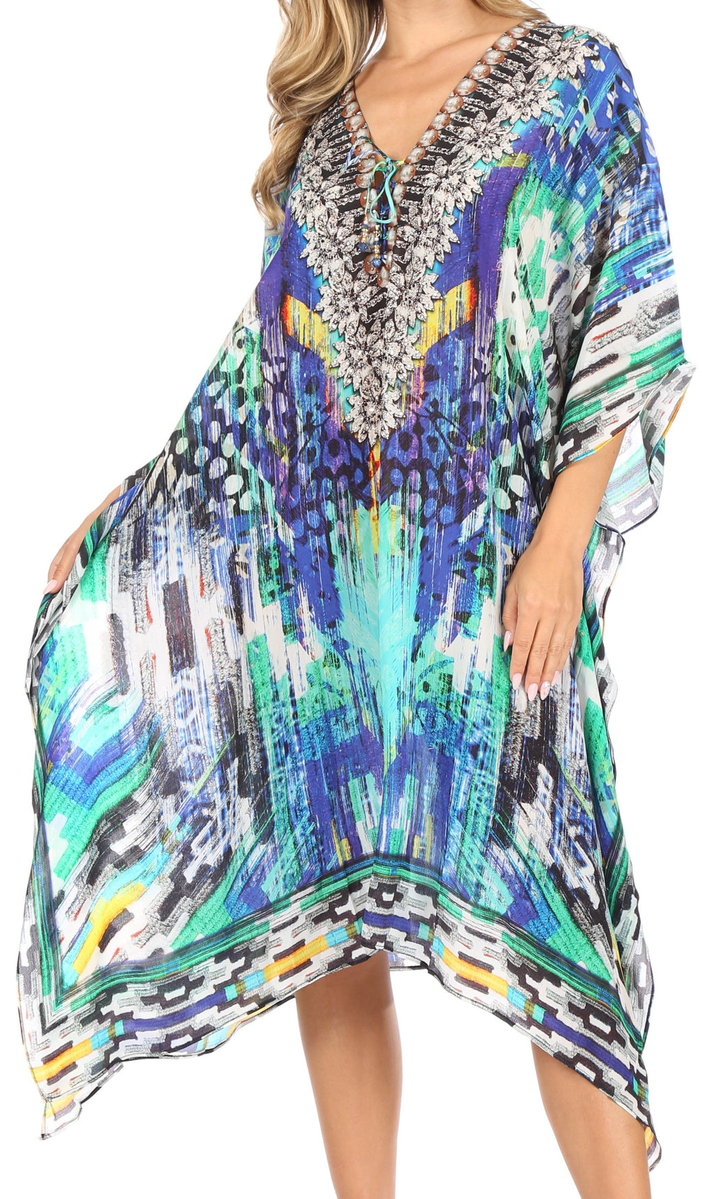 Sakkas Kristy Long Tall Lightweight Caftan Dress Cover Up With V