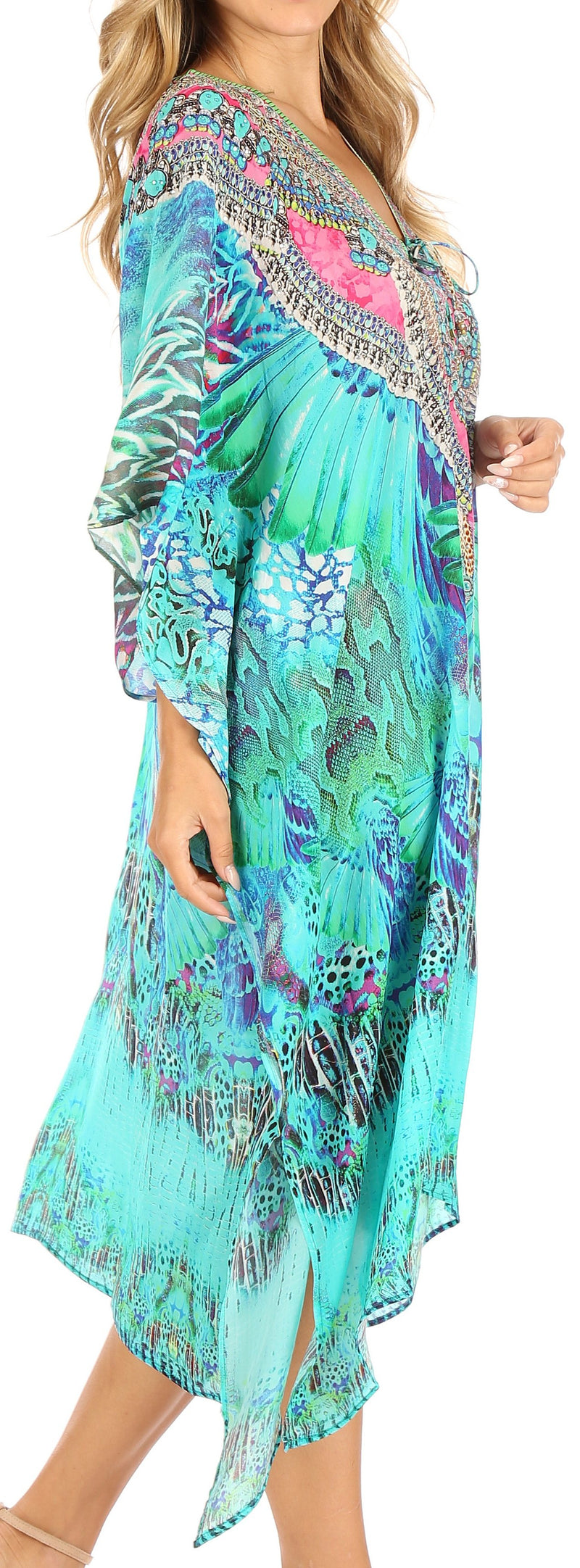 Sakkas Kristy Long Tall Lightweight Caftan Dress / Cover Up With V-Neck Jewels