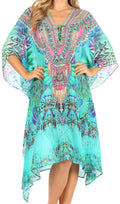 Sakkas Kristy Long Tall Lightweight Caftan Dress / Cover Up With V-Neck Jewels#color_etu227-Turquoise