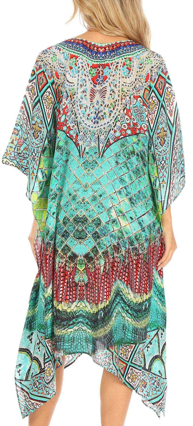 Sakkas Kristy Long Tall Lightweight Caftan Dress / Cover Up With V-Neck Jewels