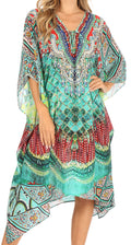 Sakkas Kristy Long Tall Lightweight Caftan Dress / Cover Up With V-Neck Jewels#color_fom223-Multi