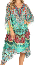 Sakkas Kristy Long Tall Lightweight Caftan Dress / Cover Up With V-Neck Jewels#color_fom223-multi
