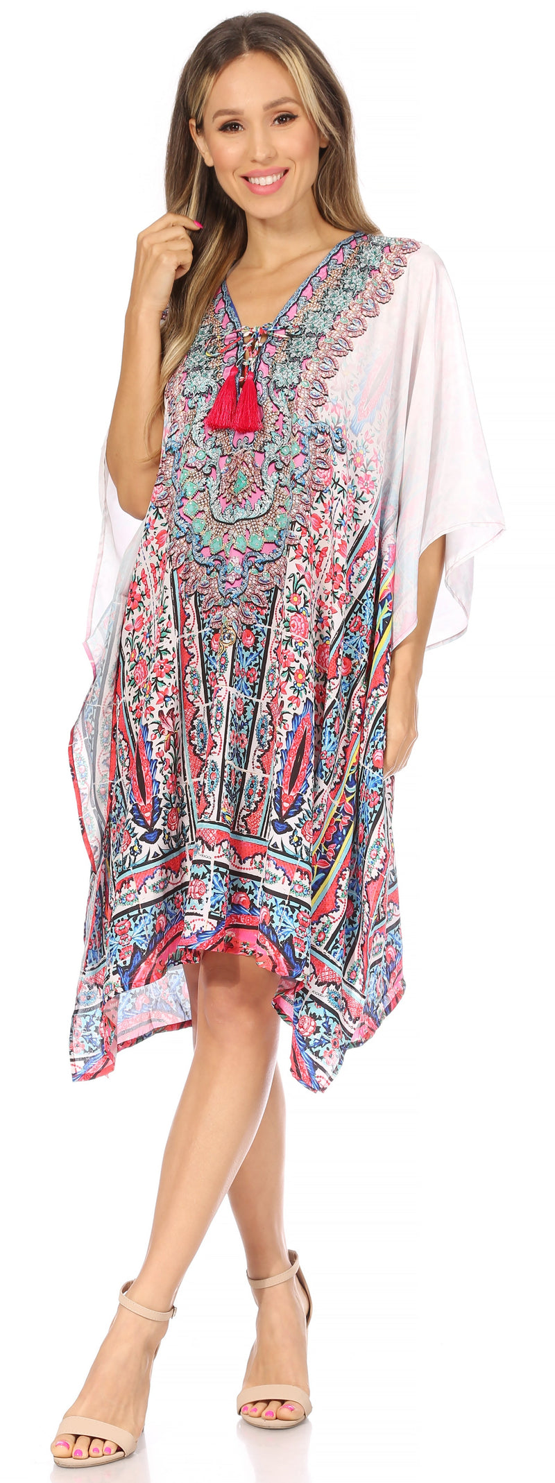 Sakkas Kristy Long Tall Lightweight Caftan Dress / Cover Up With V-Neck Jewels