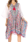 Sakkas Kristy Long Tall Lightweight Caftan Dress / Cover Up With V-Neck Jewels#color_fow210-White