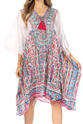 Sakkas Kristy Long Tall Lightweight Caftan Dress / Cover Up With V-Neck Jewels#color_fow210-white