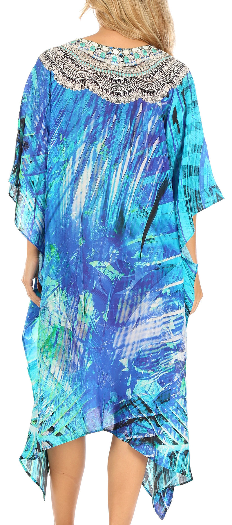 Sakkas Kristy Long Tall Lightweight Caftan Dress / Cover Up With V-Neck Jewels