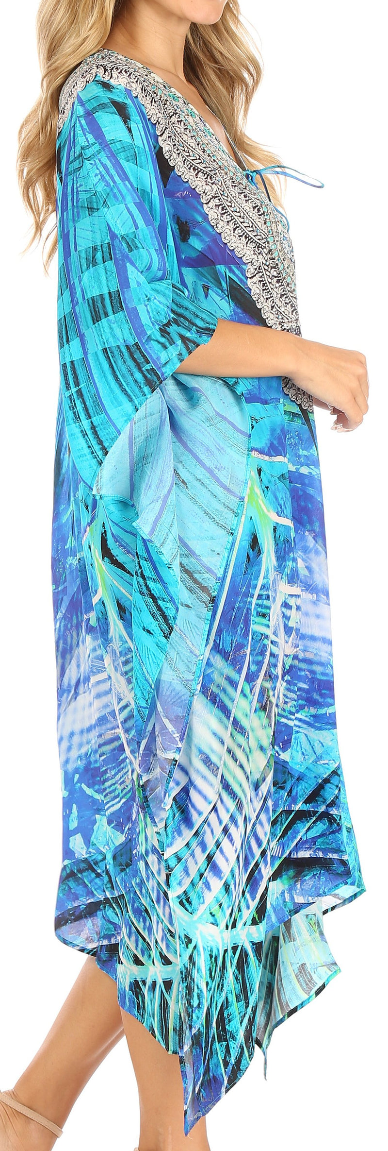 Sakkas Kristy Long Tall Lightweight Caftan Dress / Cover Up With V-Neck Jewels