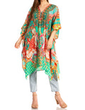 Sakkas Kristy Long Tall Lightweight Caftan Dress / Cover Up With V-Neck Jewels#color_ortu230-turq