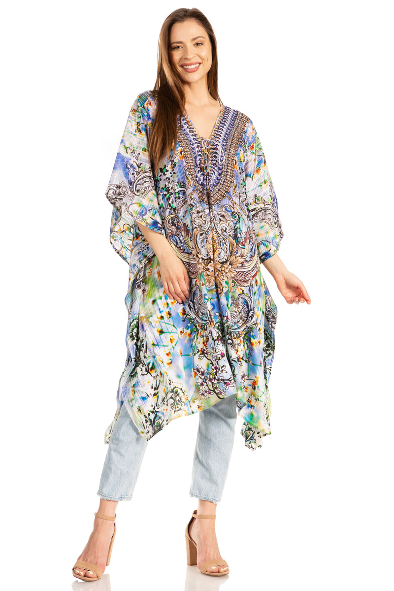 Sakkas Kristy Long Tall Lightweight Caftan Dress / Cover Up With V-Neck Jewels