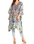 Sakkas Kristy Long Tall Lightweight Caftan Dress / Cover Up With V-Neck Jewels#color_orw234-white