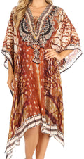 Sakkas Kristy Long Tall Lightweight Caftan Dress / Cover Up With V-Neck Jewels#color_sbr123-Brown