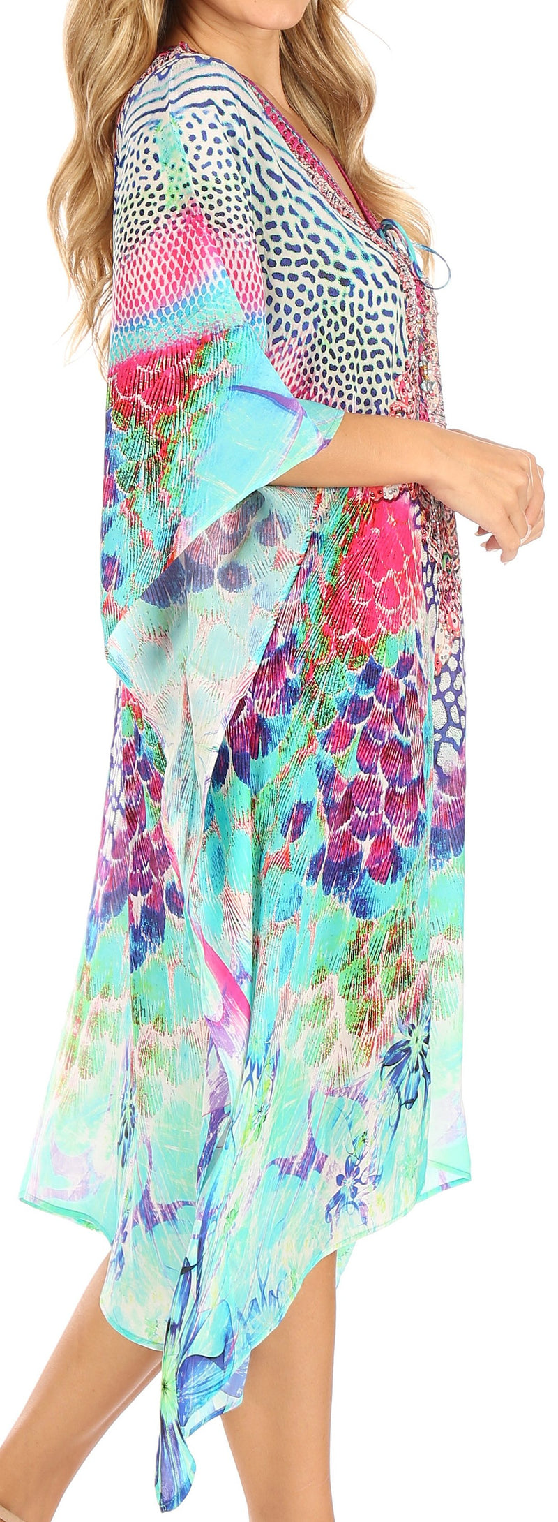 Sakkas Kristy Long Tall Lightweight Caftan Dress / Cover Up With V-Neck Jewels