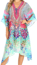 Sakkas Kristy Long Tall Lightweight Caftan Dress / Cover Up With V-Neck Jewels#color_SM224-Multi