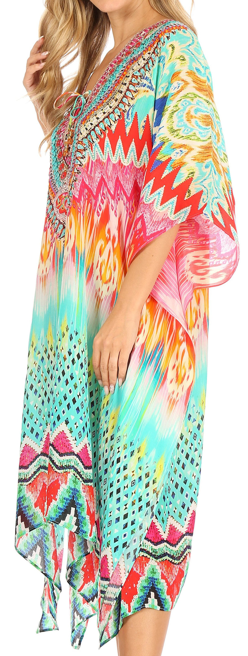 Sakkas Kristy Long Tall Lightweight Caftan Dress / Cover Up With V-Neck Jewels